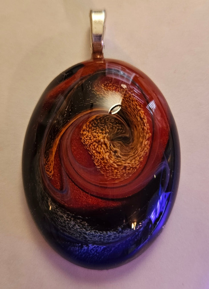 Stunning Brick Red and Midnight Blue Oval Cabachon Pendant