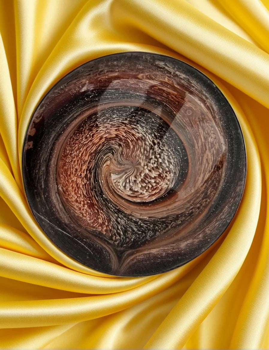 Round Cat's Eye Petrie Cabachon Pendant - Brown and Orange