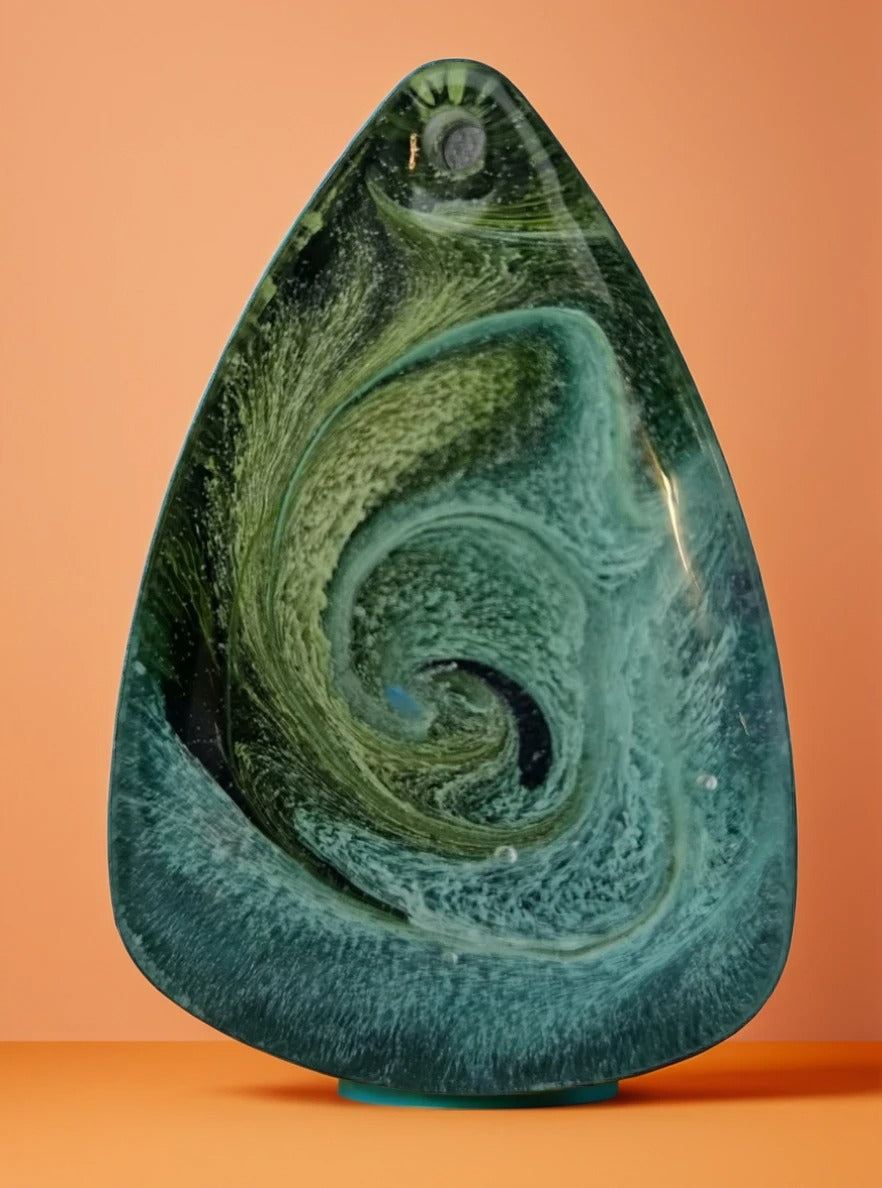 Teardrop Resin Petrie Cabachon Pendant - Cerulian and Green Yellow