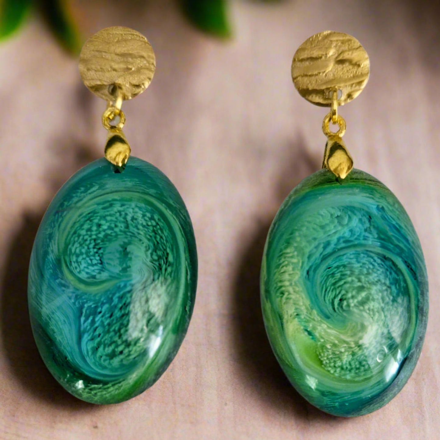 OVAL Cabachon STUD Earrings LAGOON