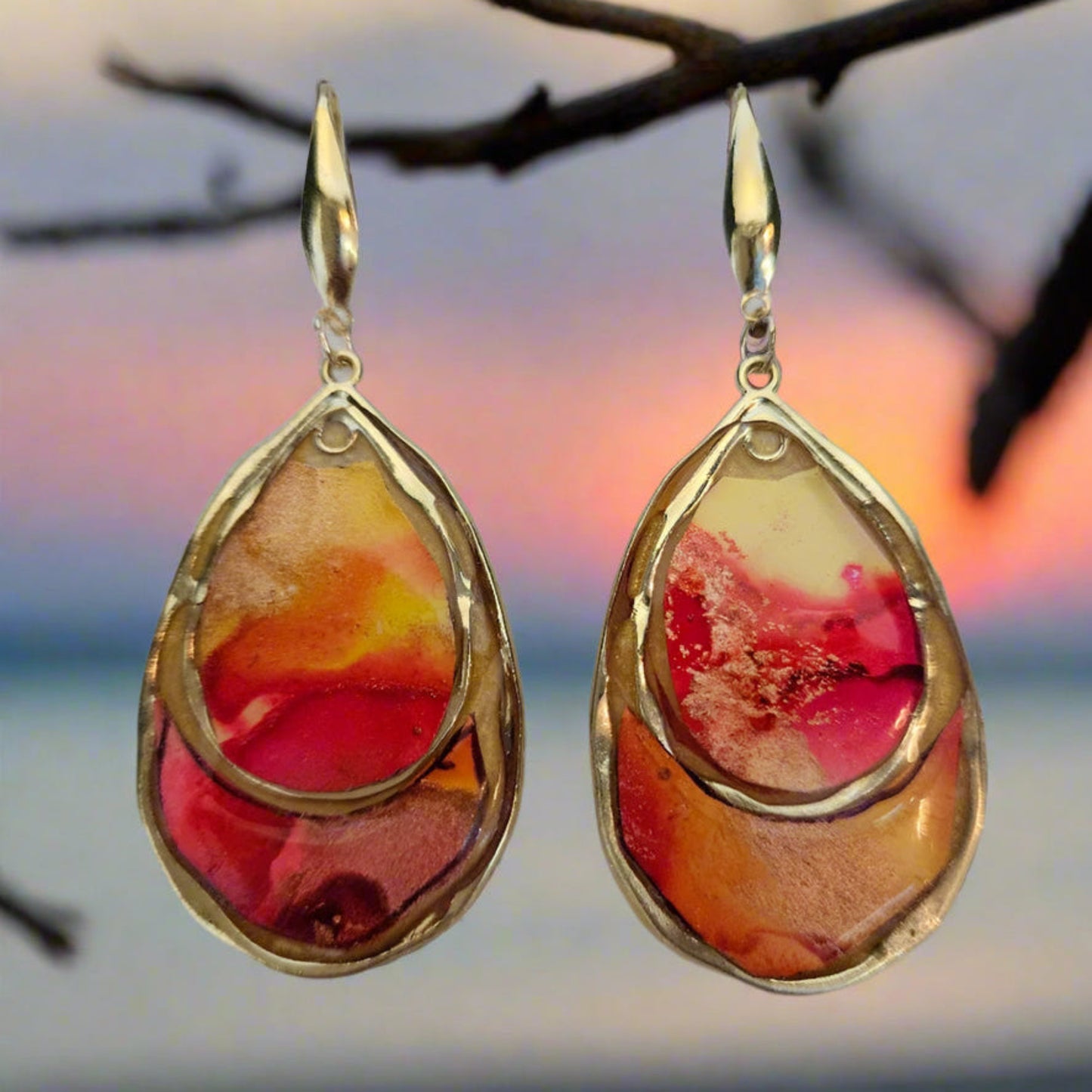 Teardrop Dangle Earrings - BEACH SUNSET