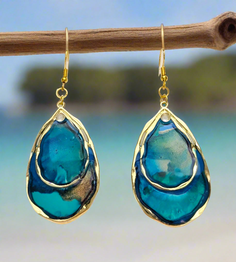 Teardrop Shaped Dangle Earrings - Coral Reef