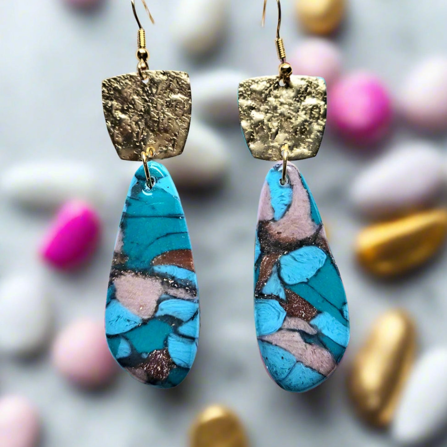 TURQUOISE PEBBLE - Polymer Clay Earrings