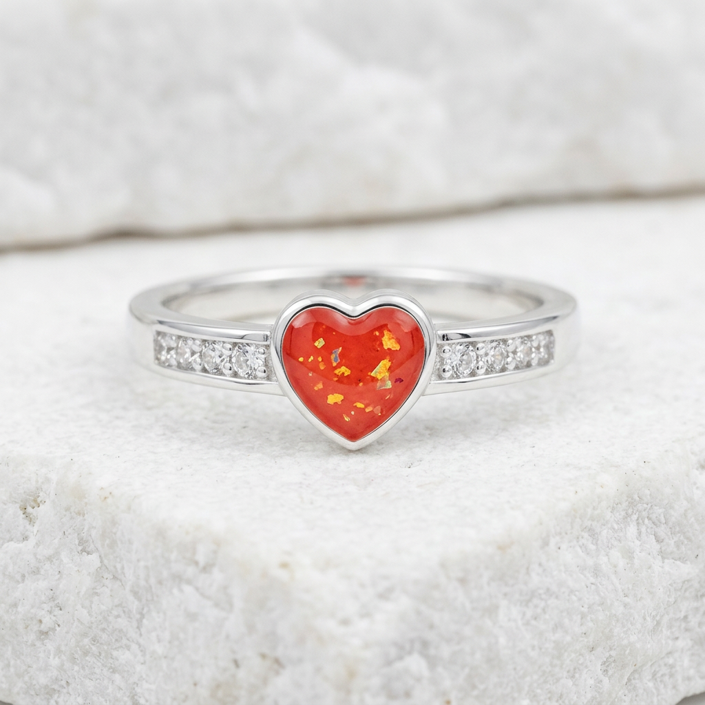 Revised Sunset heart ring mock-up on white stone