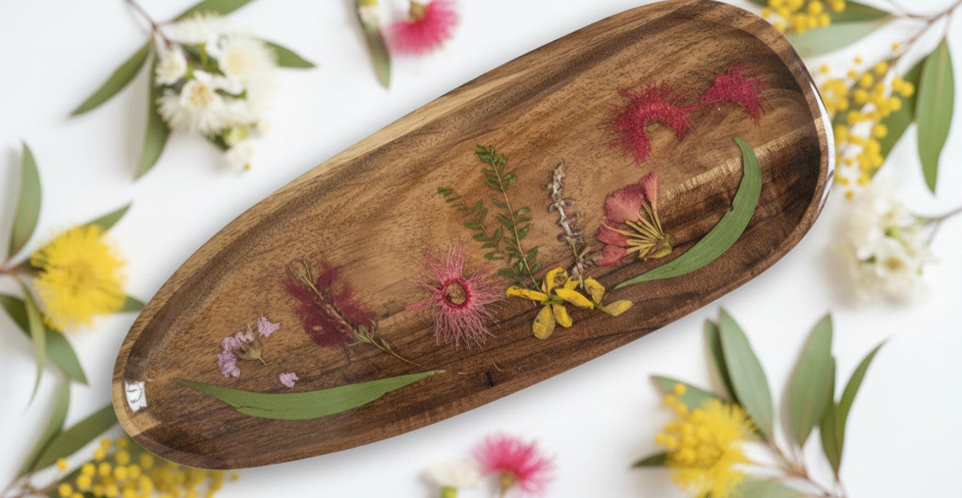 Australian Native Flora  -Acacia Wood Platters - 35cm x 14cm