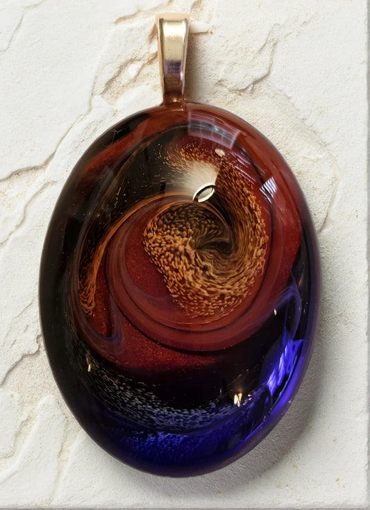 Stunning Brick Red and Midnight Blue Oval Cabachon Pendant