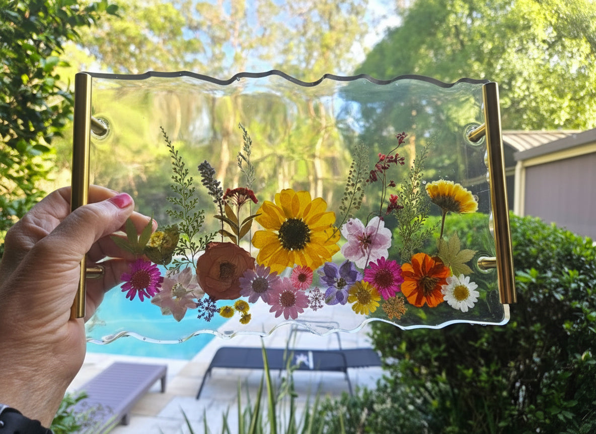 COTTAGE GARDEN - Botanical Resin Tray – 30cm x 19cm - MADE TO ORDER