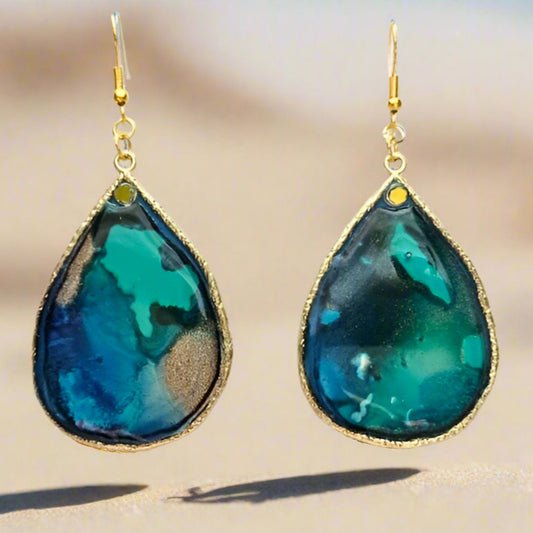 Large Teardrop Dangle Earrings - CORAL REEF