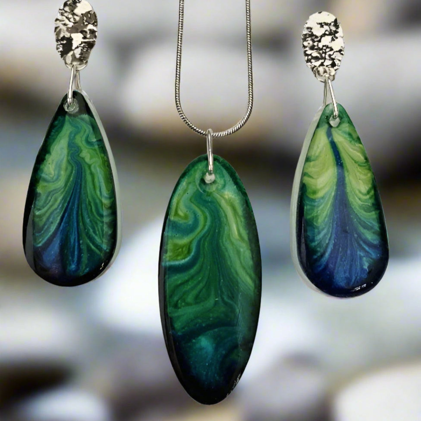 Triangle Cabachon Earrings - MOUNTAIN STREAM