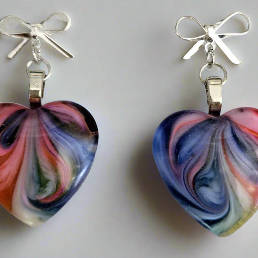 Heart Shaped Cabachon Earrings - CANDY STRIPE