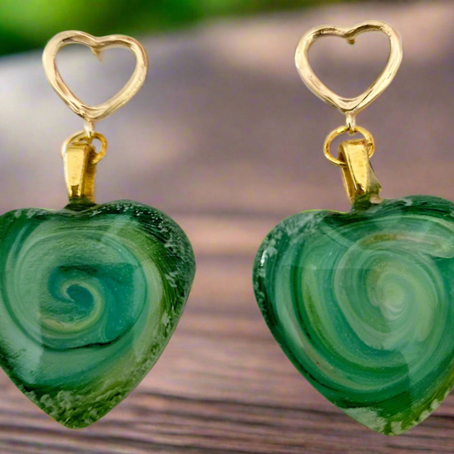 Heart Cabachon STUD Earrings - LIME SWIRL