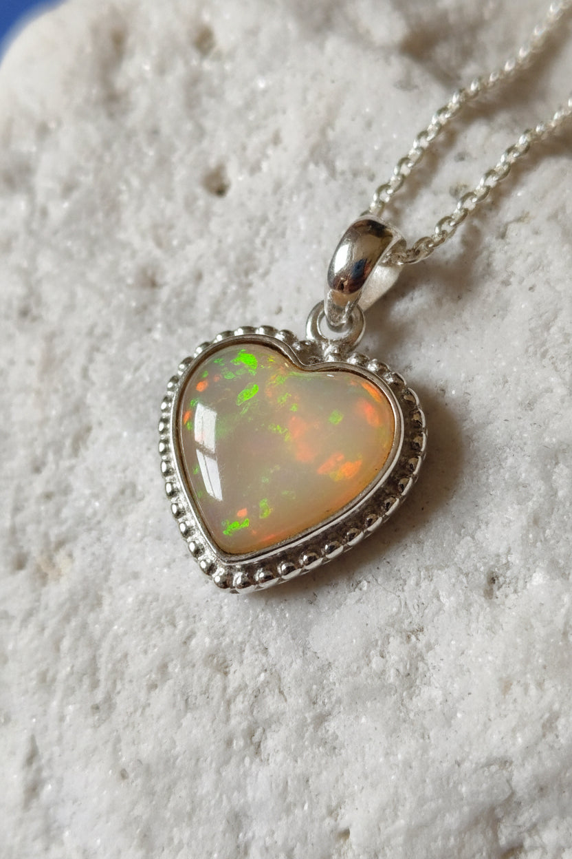 Forever Yours Beaded Heart Pendant in sterling silver