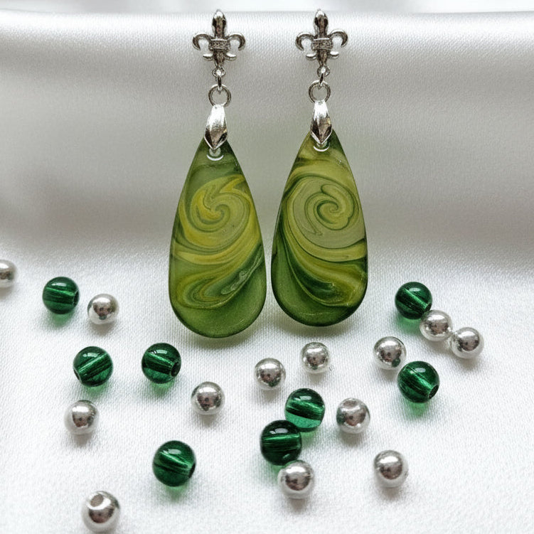 LIME SORBET Cabachon Teardrop Chunky Dangle Stud Earrings