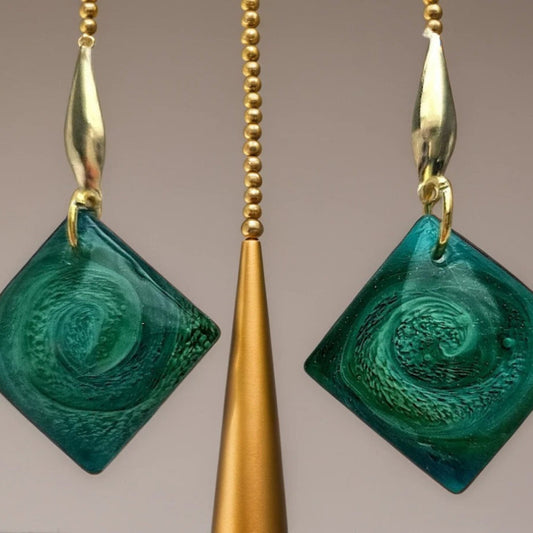 Offset Square Resin Petrie Cabachon Earrings - Lagoon