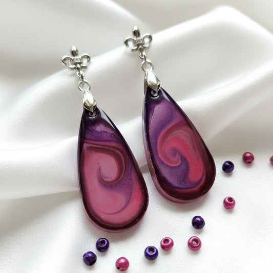 BERRY SWIRL Cabachon Teardrop Chunky Dangle Studs