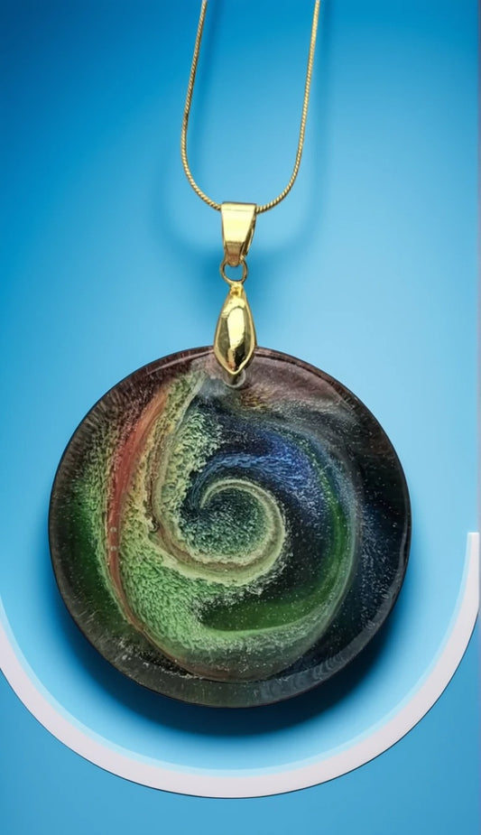 Round Resin Petrie Cabachon Pendant - Multi