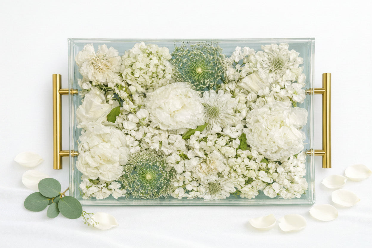 EVER AFTER BLOOMS - Bridal Bouquet Resin Tray with Gold Handles