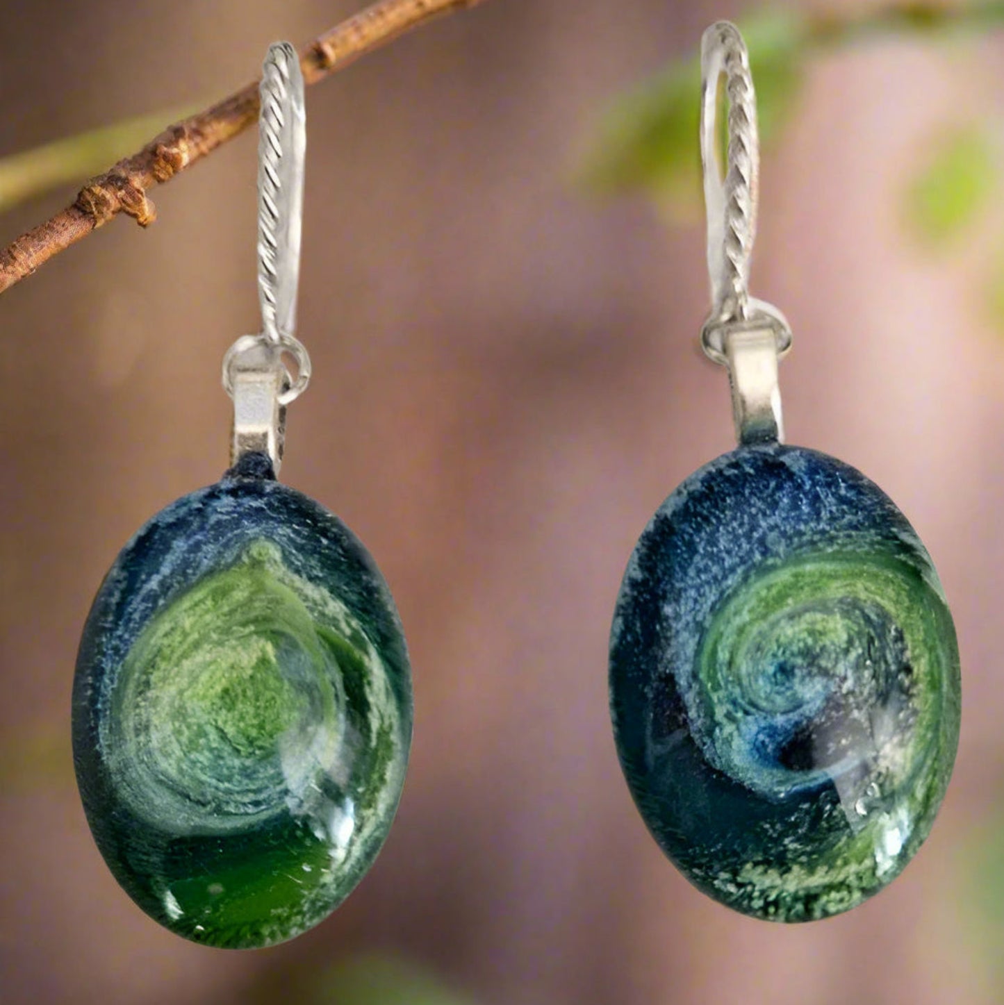 OVAL Cabachon HOOK Earrings ALGAE