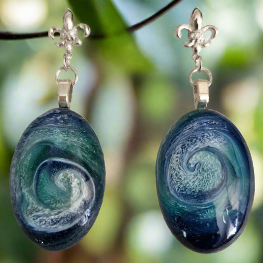 OVAL Cabachon STUD Earrings AZURE WAVE