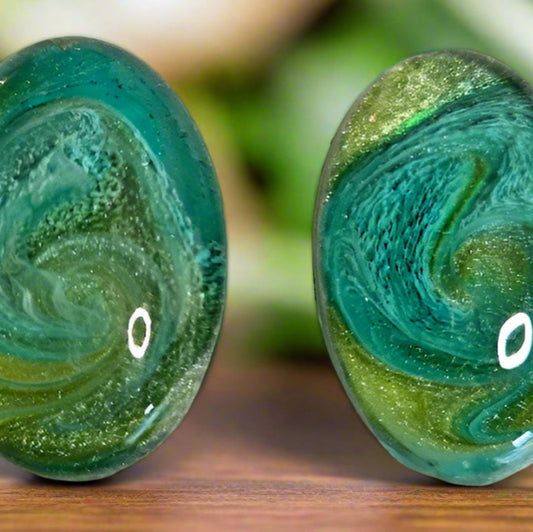 Cabachon Oval Stud Earrings - LAGOON