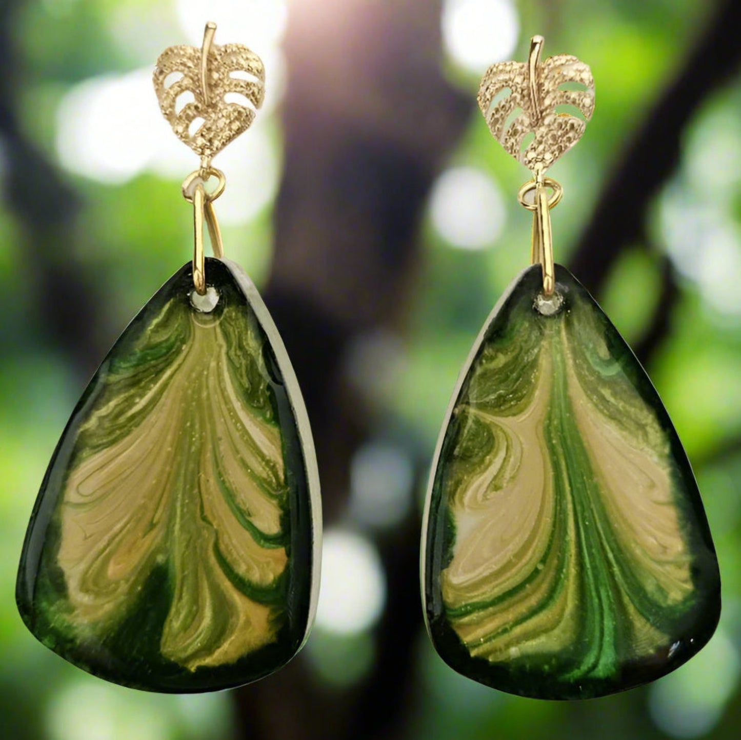 Teardrop Cabachon Earrings - RAINFOREST