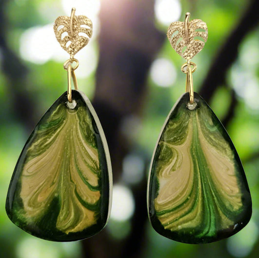 Teardrop Cabachon Earrings - RAINFOREST