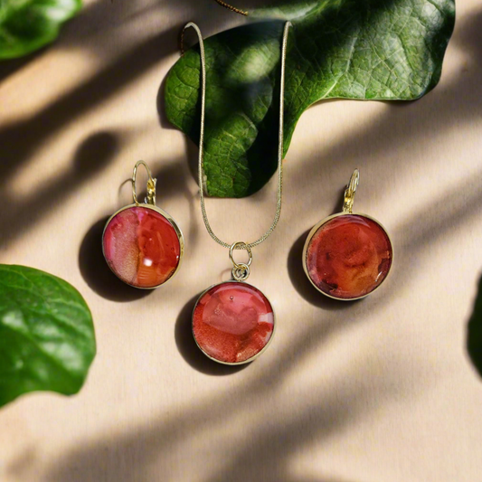 Round Pendant and Earrings Set - SUNSET