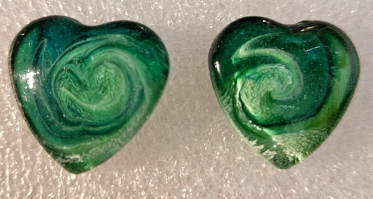 Cabachon Heart Stud Earrings  - EMERALD