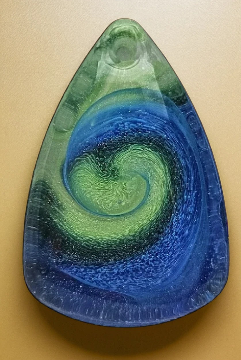 Teardrop Resin Petrie Cabachon Pendant - Sapphire and Lime Green