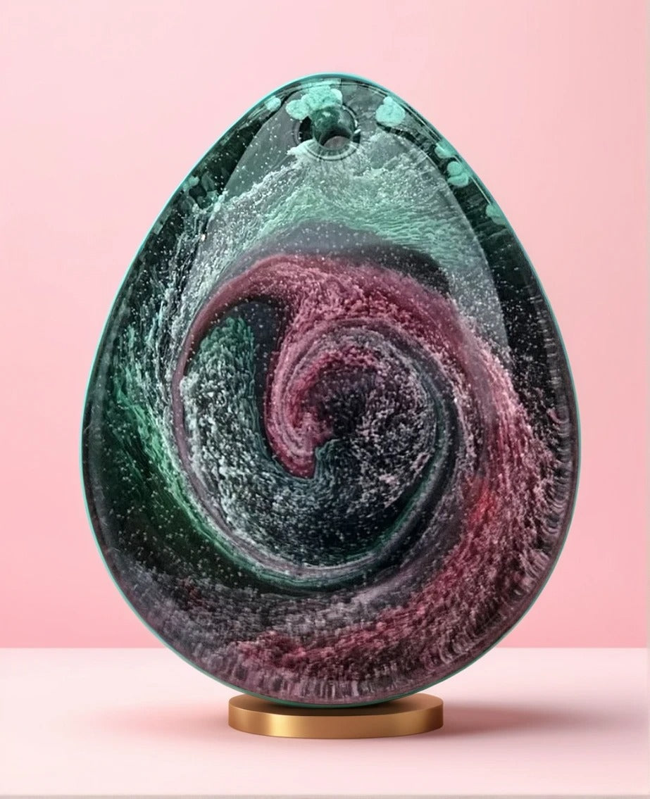 Teardrop Resin Cabachon Pendant - Plum and Emerald