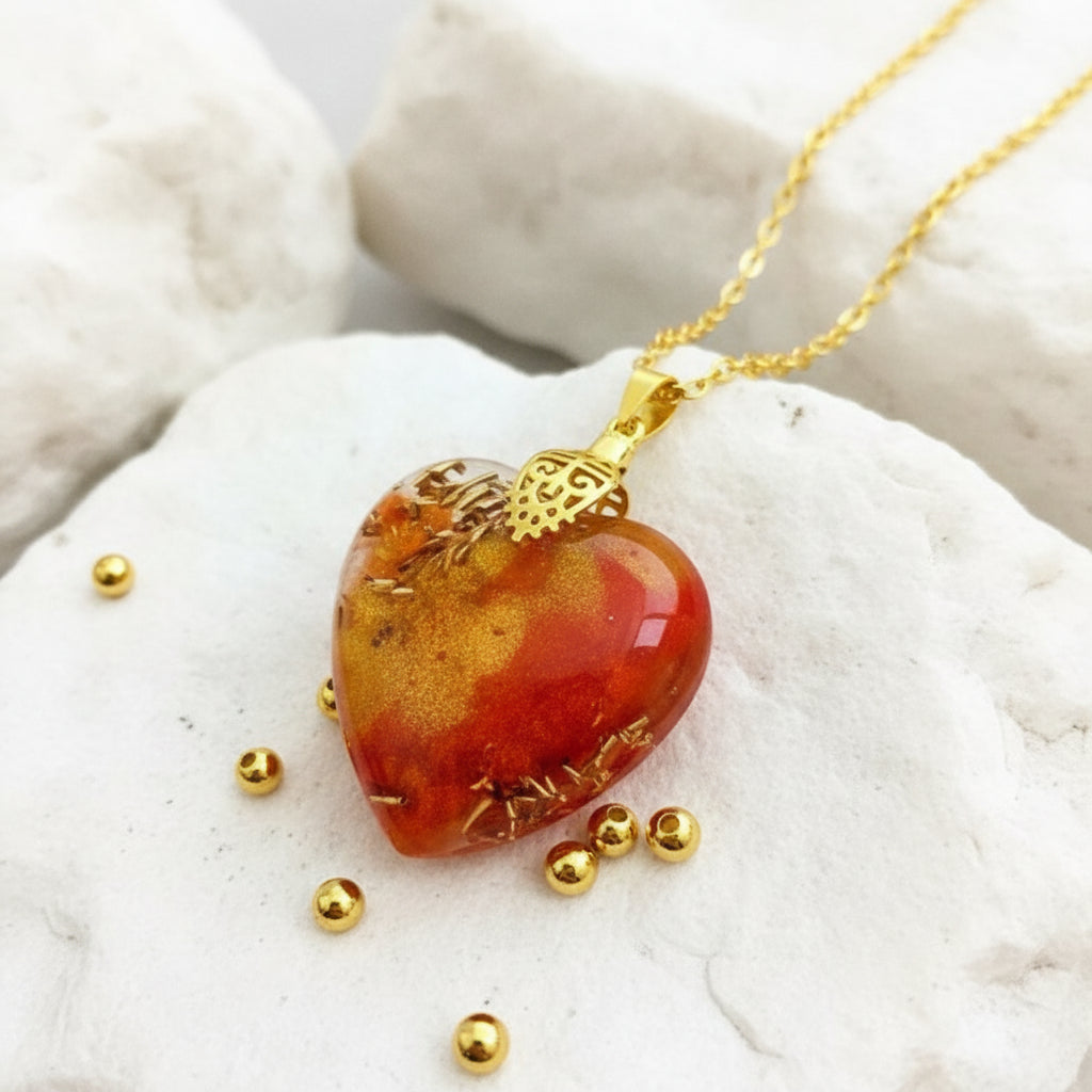FESTIVE FIRE Heart Shaped Cabachon Pendant