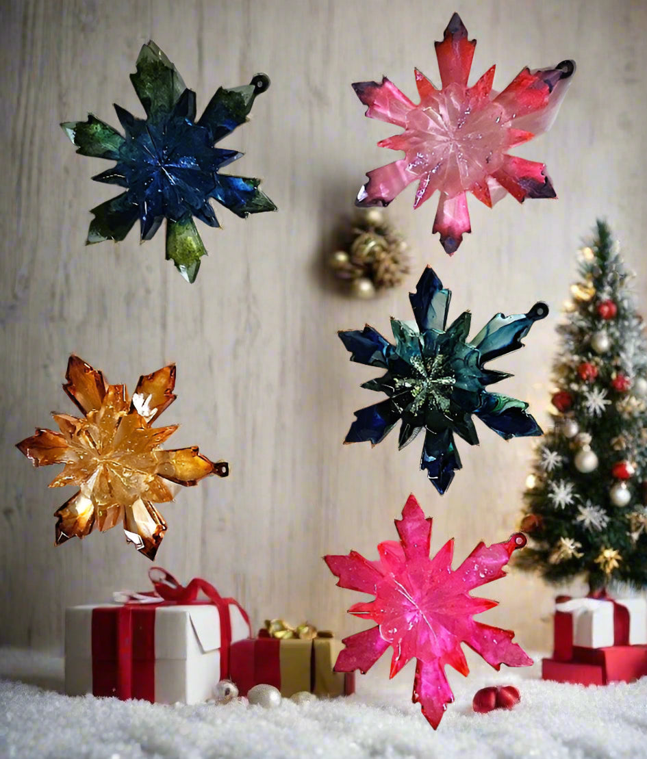 LUSTRE RESIN SNOWFLAKE Tree Ornaments- Set of 5