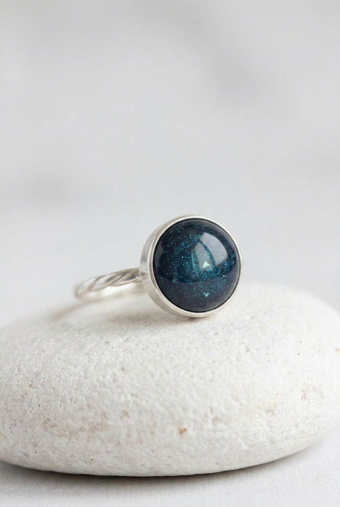 Stella Round Ring in Nebulus Blue memorial resin