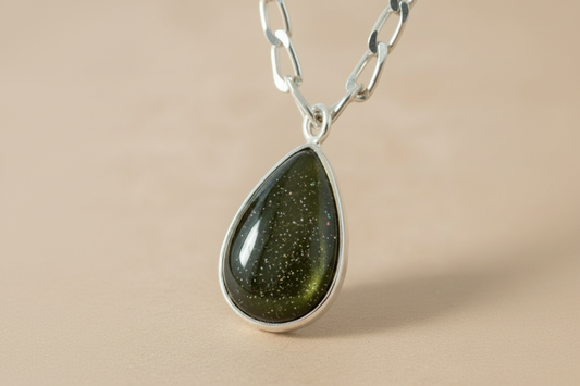 Dark Olive Shimmer pendant with subtle gold flecks