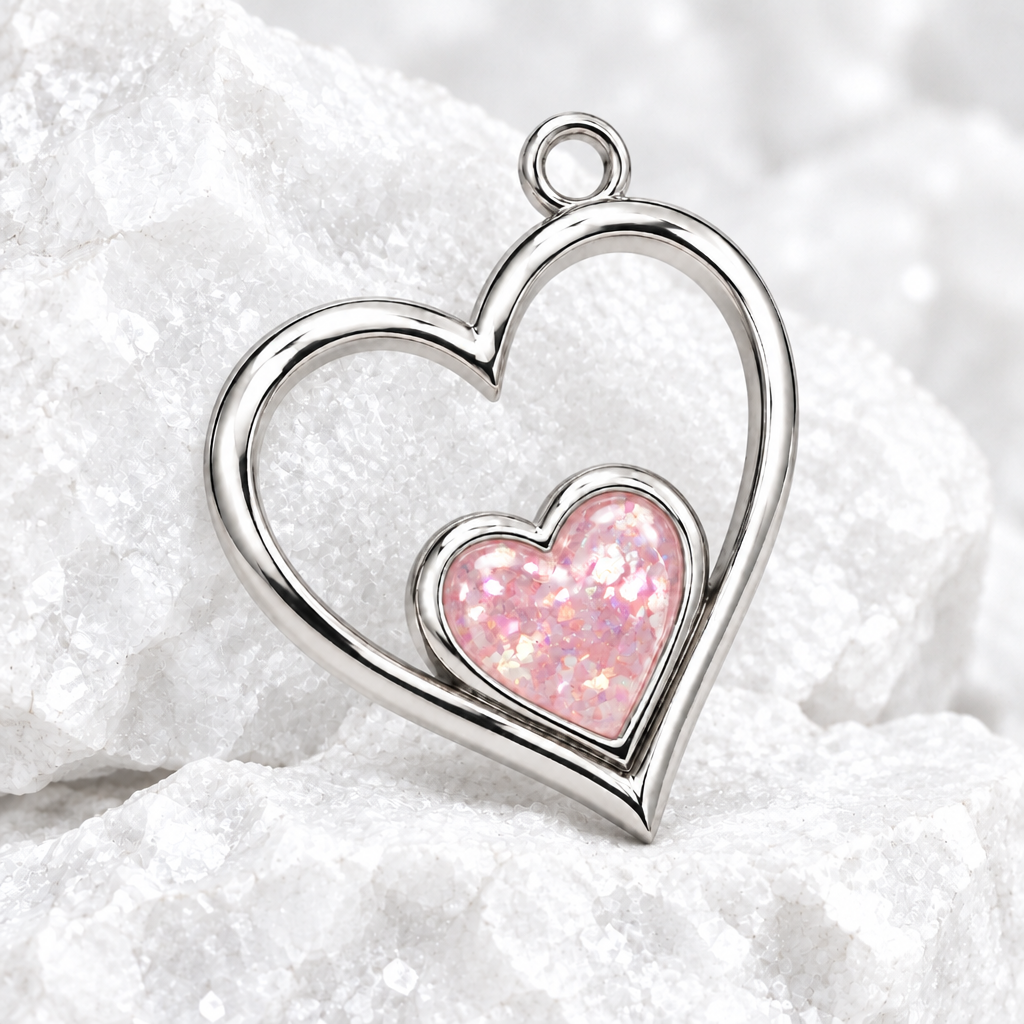 Heart to Heart pendant on white textured rock