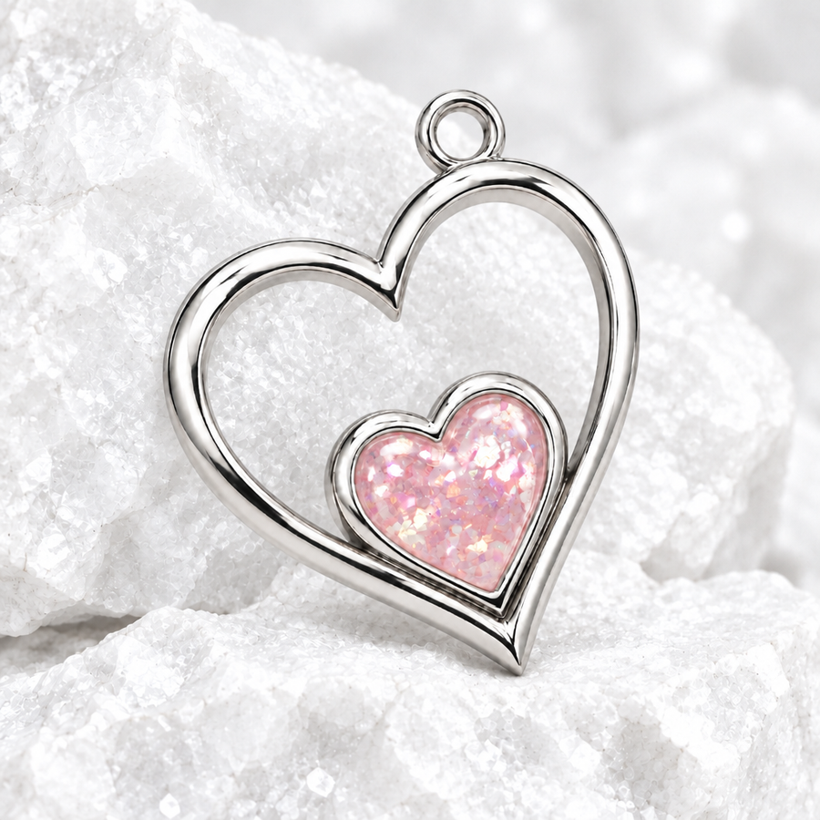 Heart to Heart pendant on white textured rock