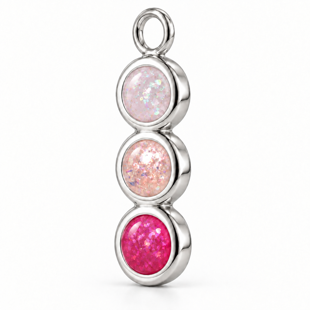Round pendant in Pink Opal, Blush Sparkle and Cerise Moon