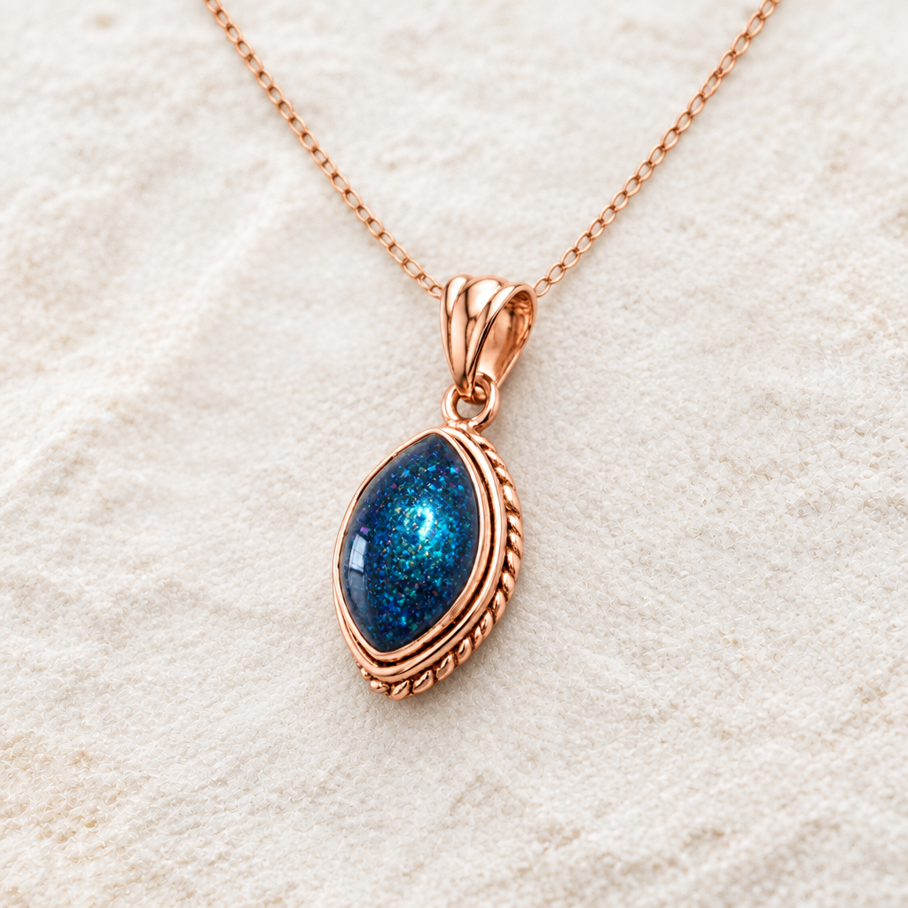 Rose-gold Rope Marquis memorial pendant with matching chain