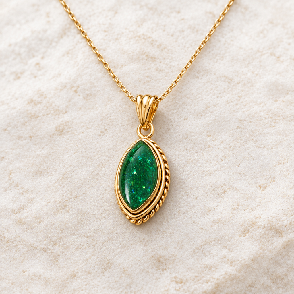 Yellow-gold Rope Marquis memorial pendant with matching chain